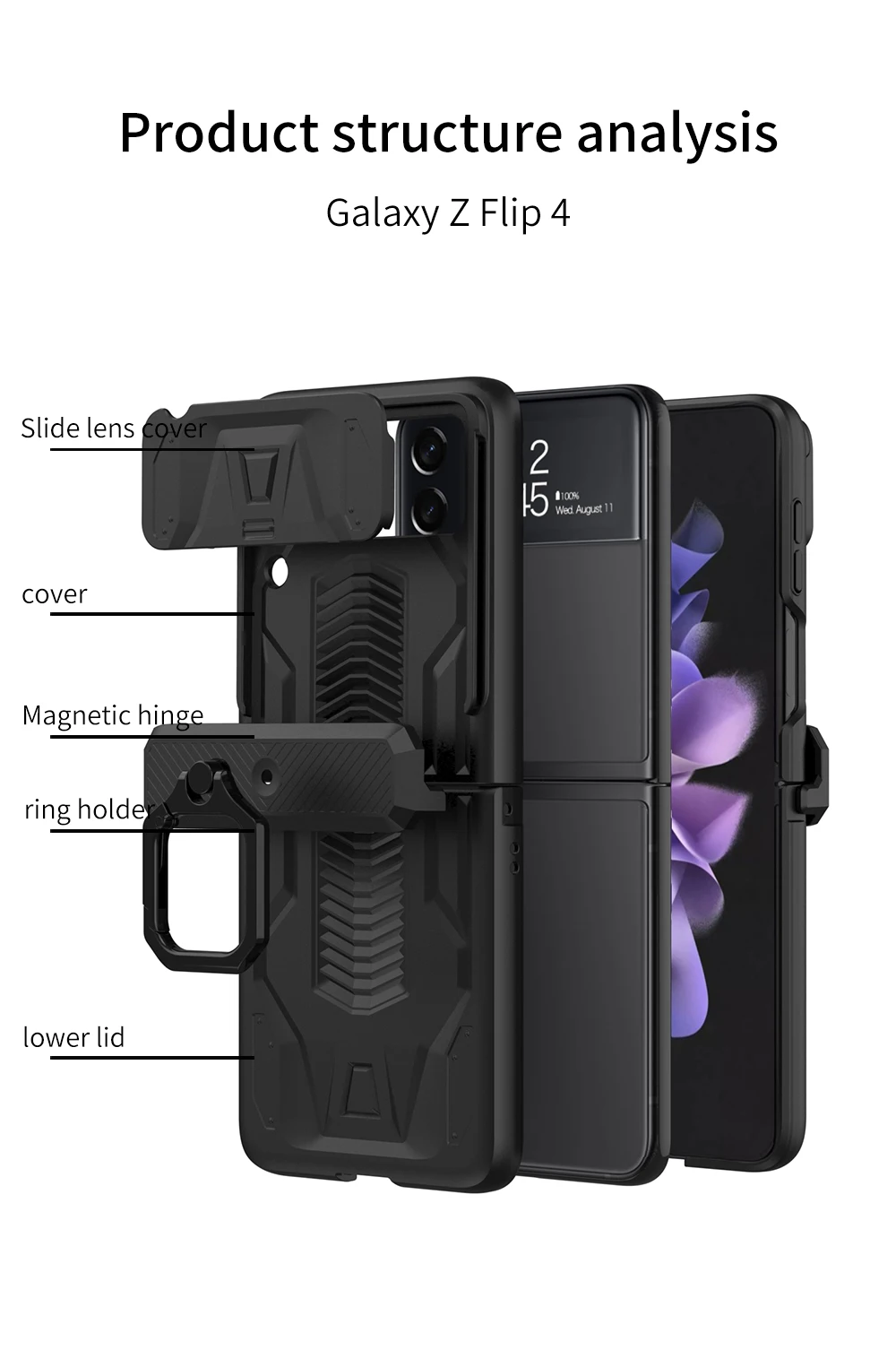 Magnetic Hinge All-Package Slide Camera Protection Case For Samsung Galaxy Z Flip4 - onlinemegasale.com