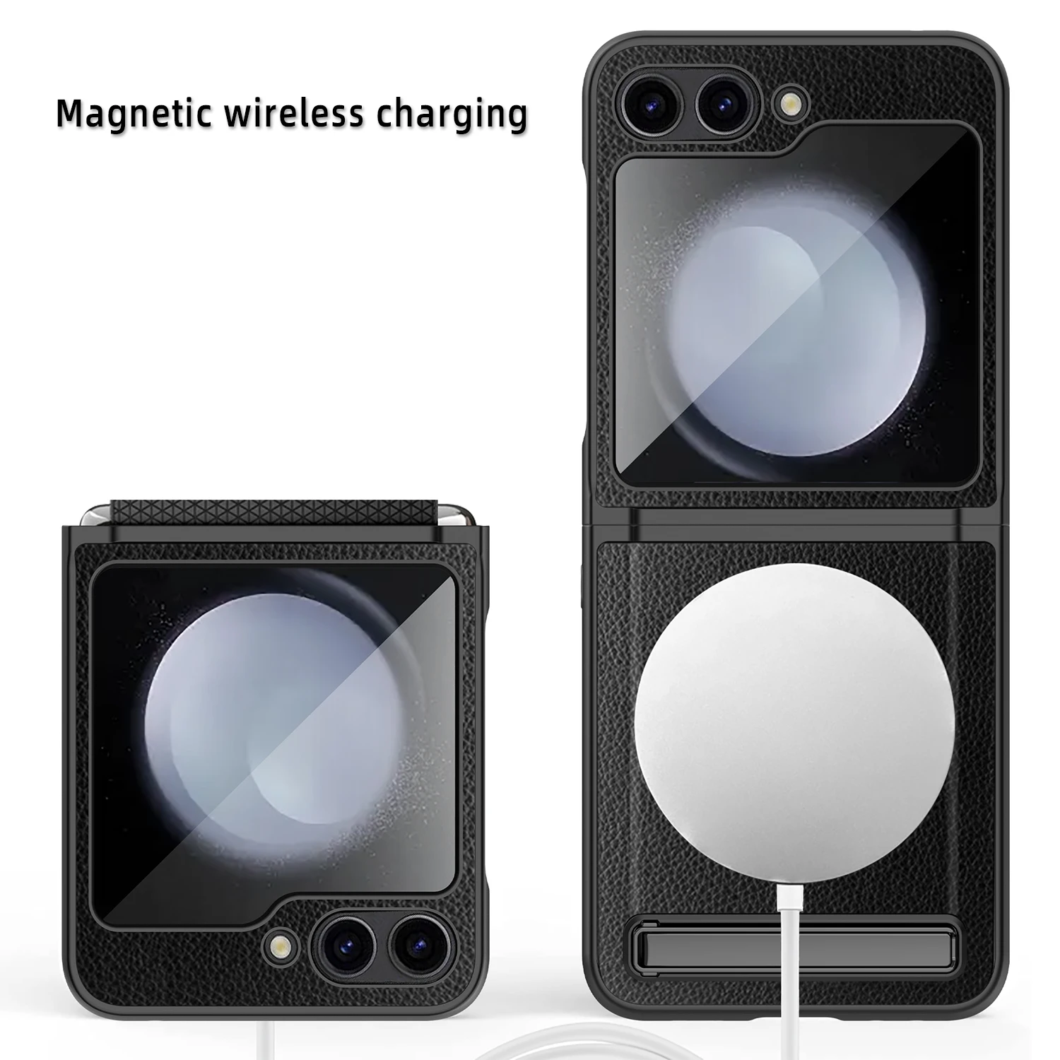 Leather Magsafe Case with Back Screen Protective For Samsung Galaxy Z Flip 5 - onlinemegasale.com
