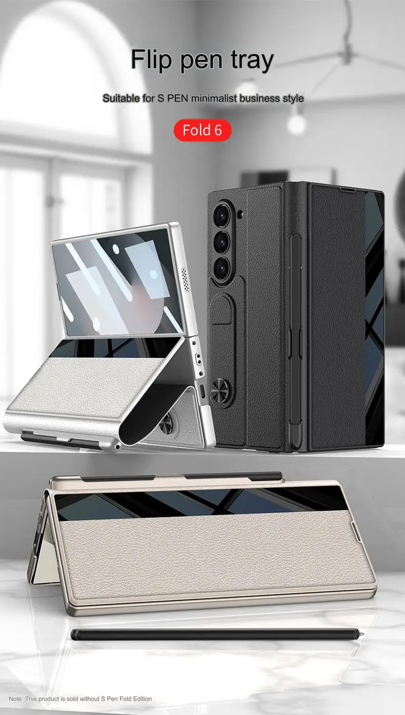 Vegan Leather S-Pen Flip Case for Samsung Galaxy Z Fold 6 | Built-in Glass Screen Protector & Card Slot Holder - onlinemegasale.com Vegan Leather S-Pen Flip Case for Samsung Galaxy Z Fold 6 | Built-in Glass Screen Protector & Card Slot Holder - onlinemegasale.com