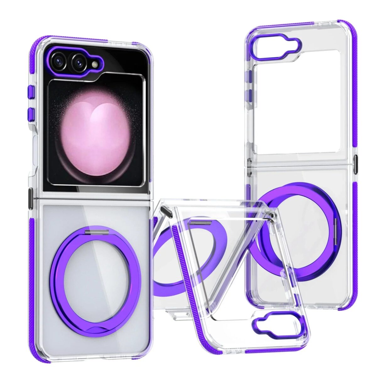 Transparent Shockproof Caase with Ring Holder for Samsung Galaxy Z Flip 6 - onlinemegasale.com