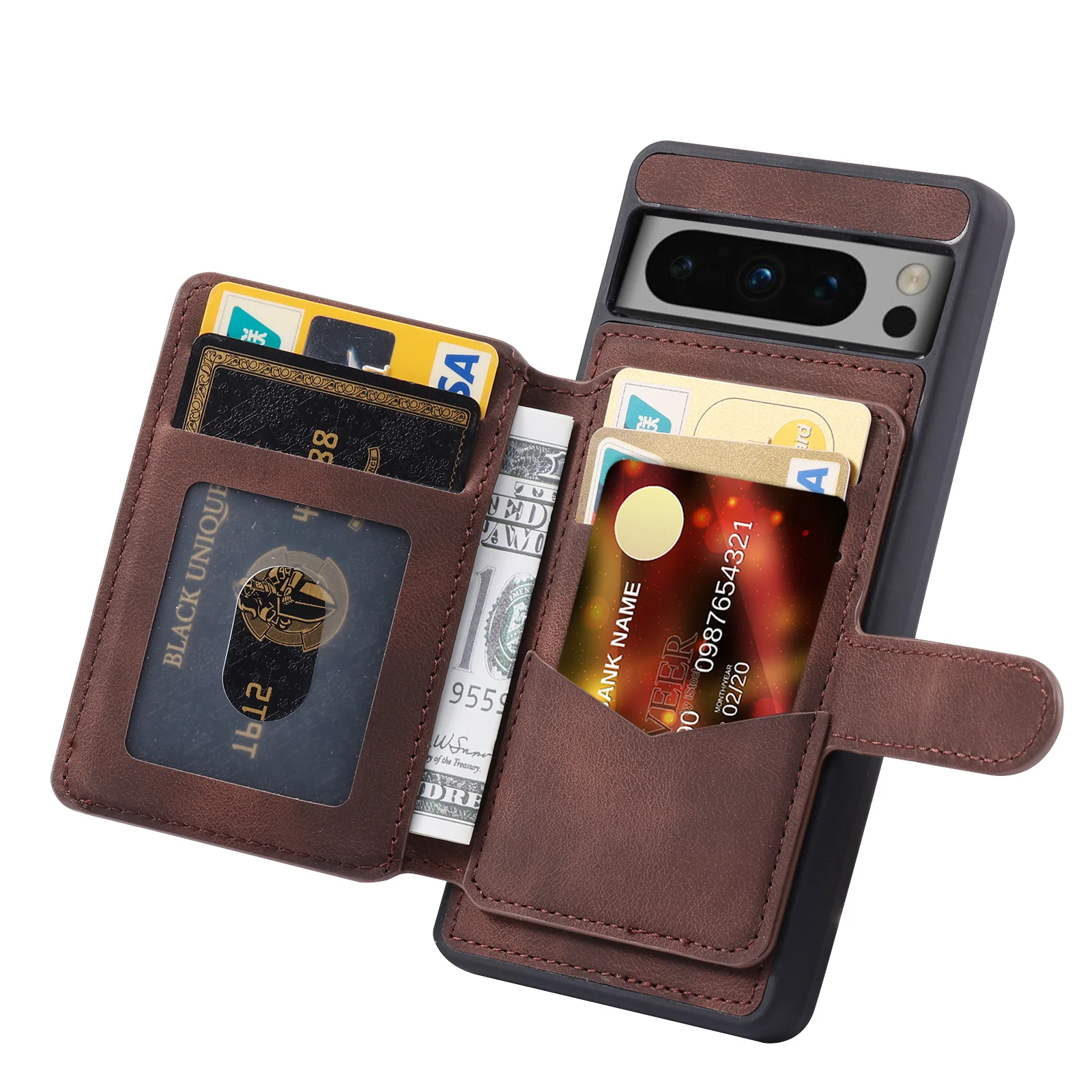 Shockproof Leather Wallet Case For Google Pixel 8 Series - onlinemegasale.com