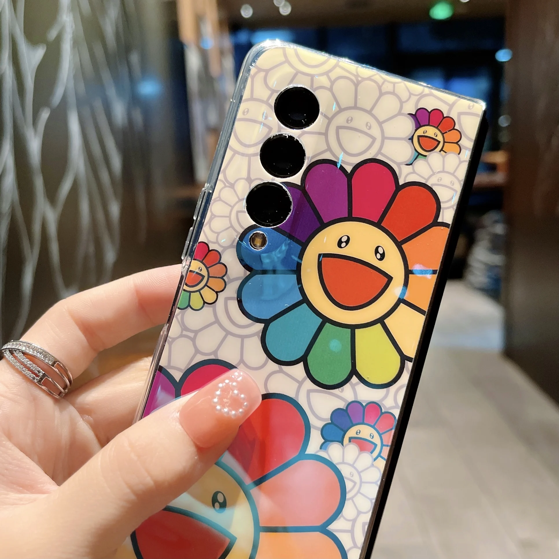 Cute Colorful Oil Painting Flower Phone Case For Samsung Galaxy Z Fold 3 5G - onlinemegasale.com