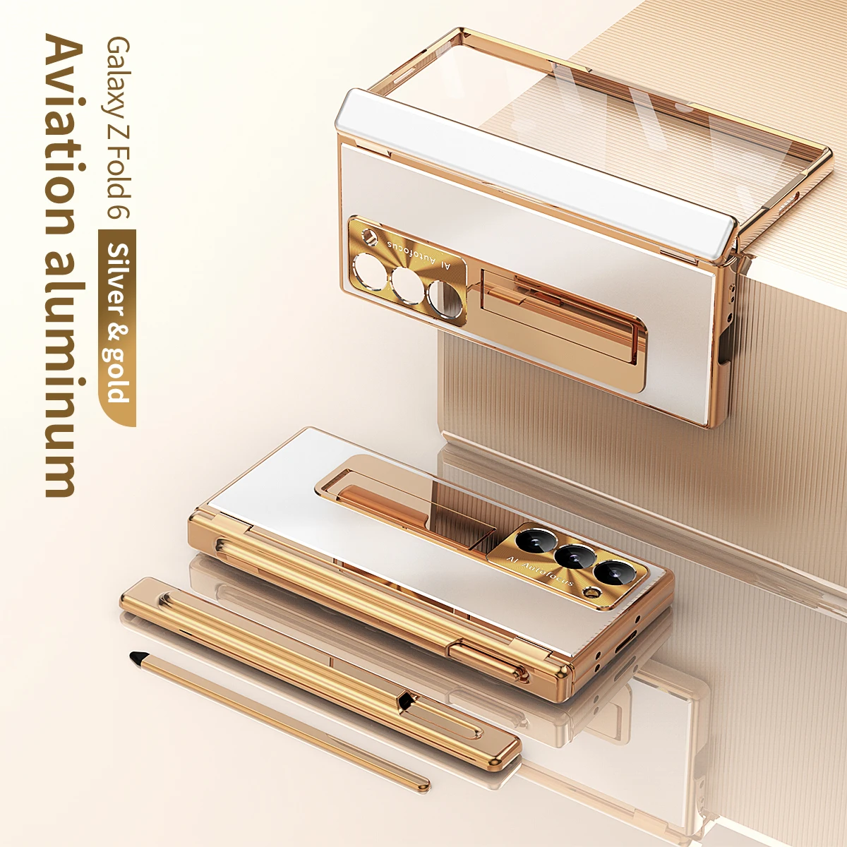 Full Protection Aluminium Case with Kickstand & Pen Holder For Samsung Galaxy Z Fold Series - onlinemegasale.com