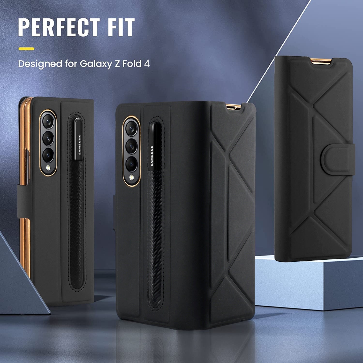 S3c591a956a3e4fe9af949e39a32f2dade Luxury Texture Leather With Pen Holder Slot Screen Protector Shockproof Folding Cover For Samsung Galaxy Z Fold 4 - onlinemegasale.com