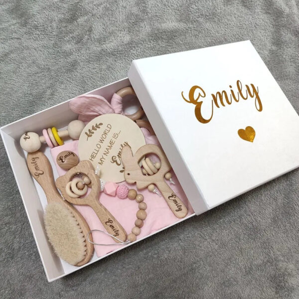 Personalized Wood Hair Brush Baby Girl/Boy Gift Box