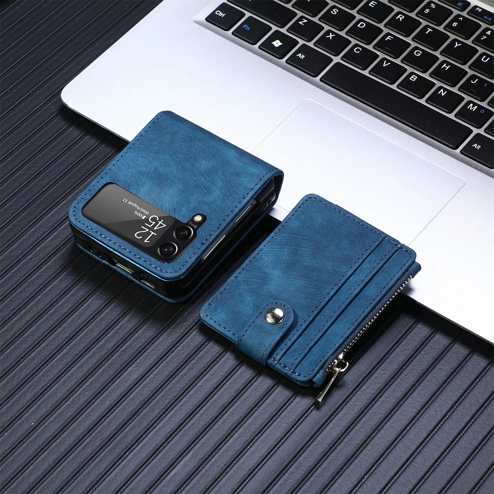 Detachable Leather 2 in 1 Zipper Wallet Folding Case for Samsung Flip4 &3 - onlinemegasale.com