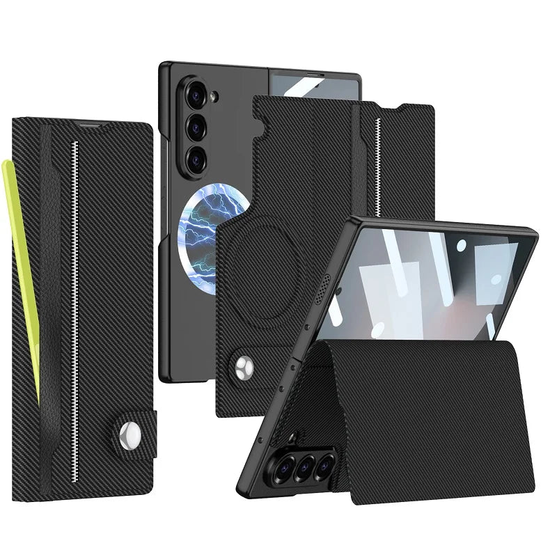 S41c38422a44d4daaabf671483cf4a0a5N Magnetic Fiber Leather Case for Samsung Galaxy Z Fold 6 with MagSafe Charging | Split Body Protective Cover - onlinemegasale.com