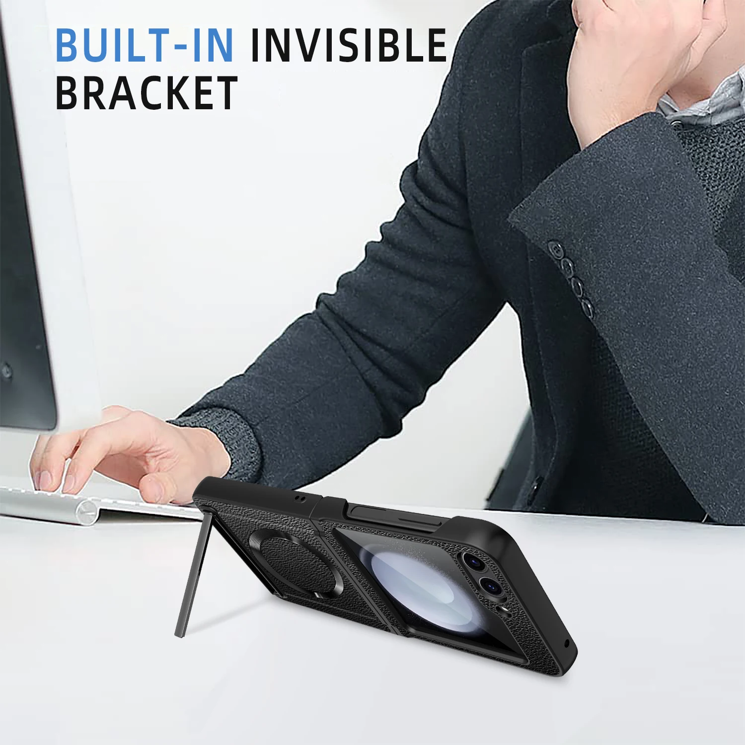 Leather Magsafe Case with Back Screen Protective For Samsung Galaxy Z Flip 5 - onlinemegasale.com