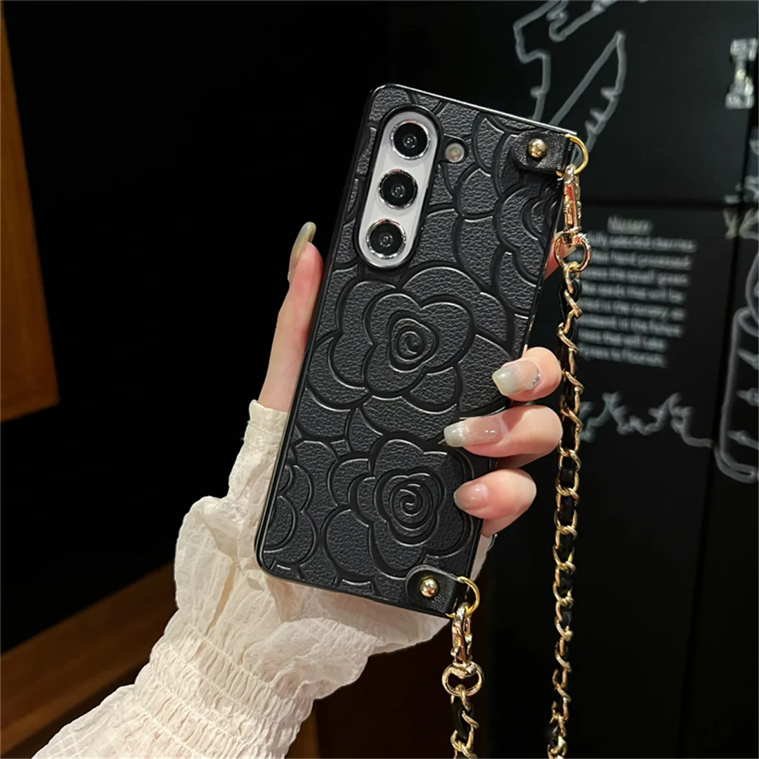 Korean Luxury Camellia Leather Crossbody Lanyard Phone Case for Samsung Galaxy Z Fold Series - onlinemegasale.com Korean Luxury Camellia Leather Crossbody Lanyard Phone Case for Samsung Galaxy Z Fold Series - onlinemegasale.com