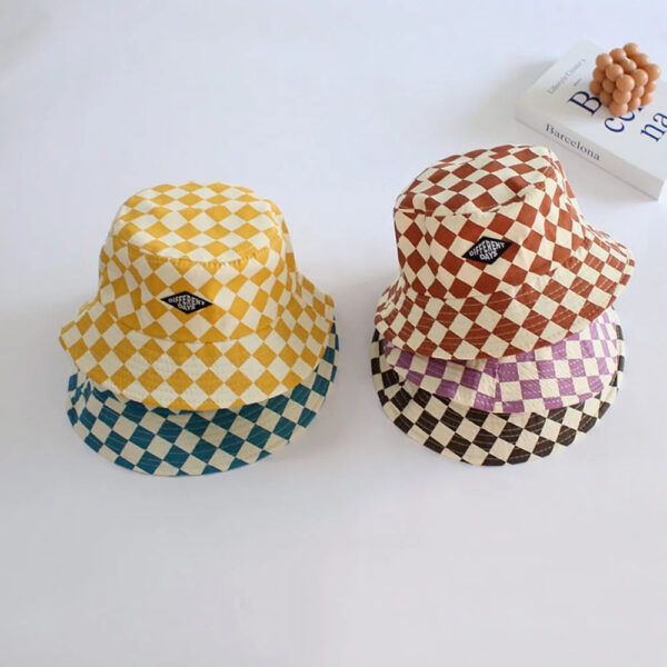 Cute Checkerboard Kids Bucket Hat – Soft Plaid Sun Cap for Baby Boys & Girls