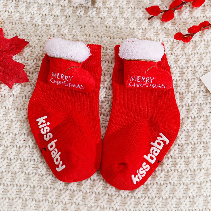 Baby Girl Socks Christmas Winter Thickened Cartoon Baby Non-slip Floor Shoes Christmas Socks Child Toddlers Red Floor Baby Sock - onlinemegasale.com