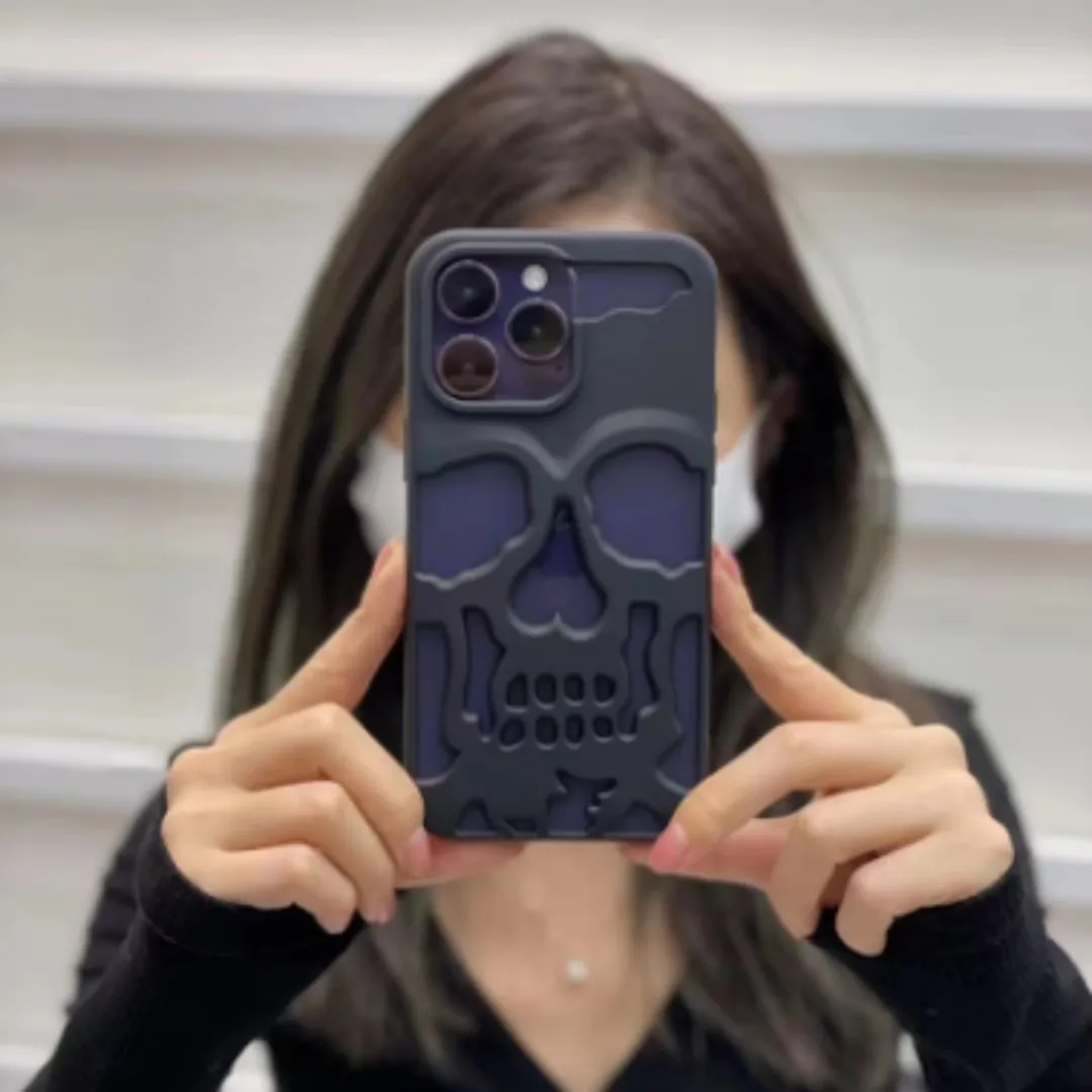 Luxury plating 3D metal Hollow out gothic skull hard Phone Case For iPhone - onlinemegasale.com