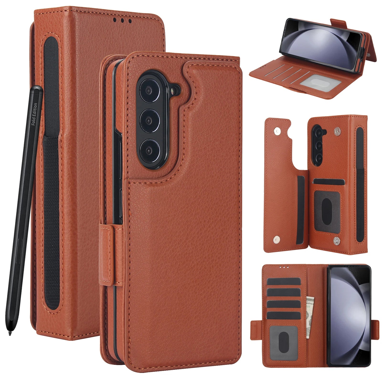 S466f10050d55459ea176c0ee44e12b057 Luxury Leather Stand Wallet Case for Samsung Galaxy Z Fold 6/5/4/3 | Folding Card Bag with S Pen Slot - onlinemegasale.com