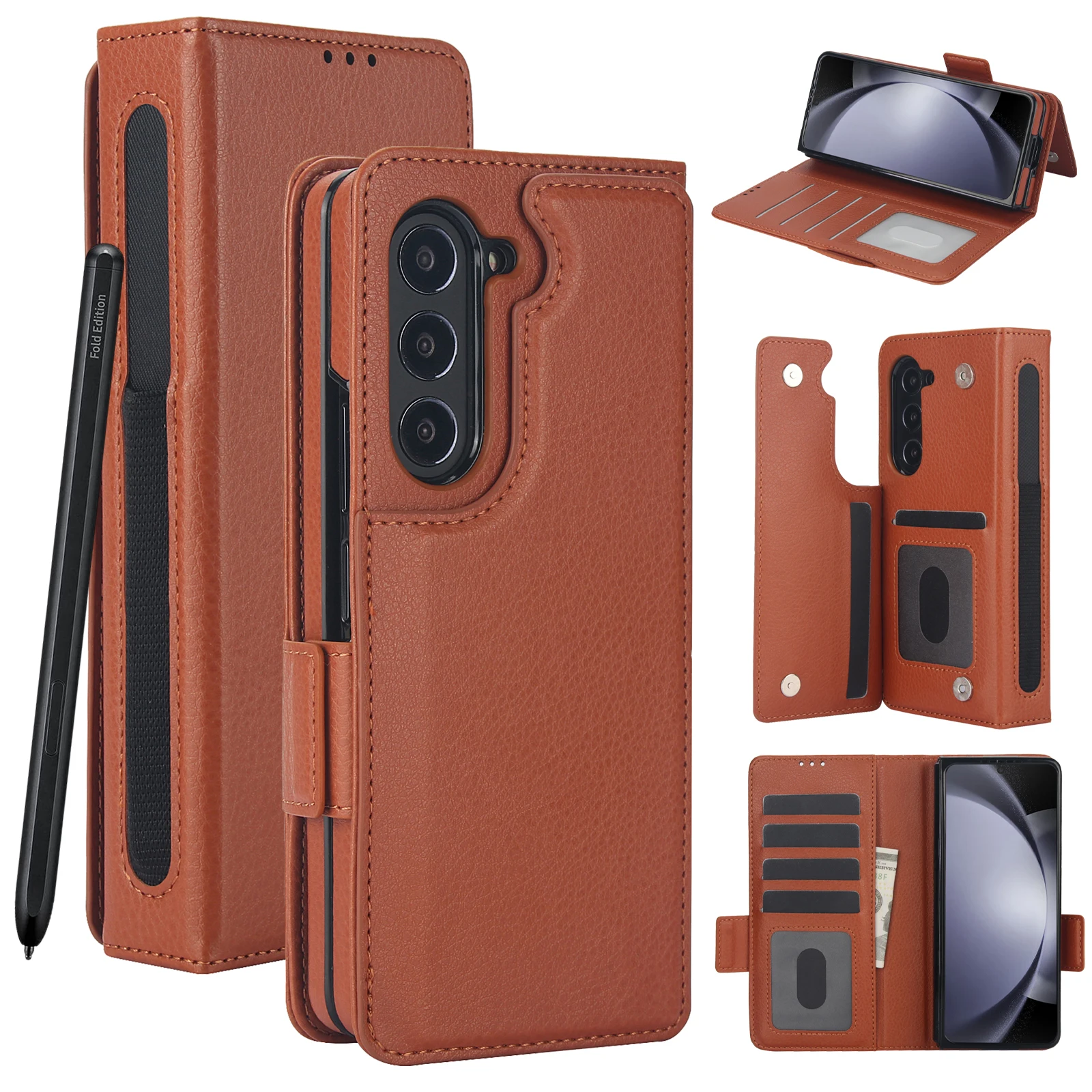 Luxury Leather Stand Wallet Case for Samsung Galaxy Z Fold 6/5/4/3 | Folding Card Bag with S Pen Slot - onlinemegasale.com Luxury Leather Stand Wallet Case for Samsung Galaxy Z Fold 6/5/4/3 | Folding Card Bag with S Pen Slot - onlinemegasale.com