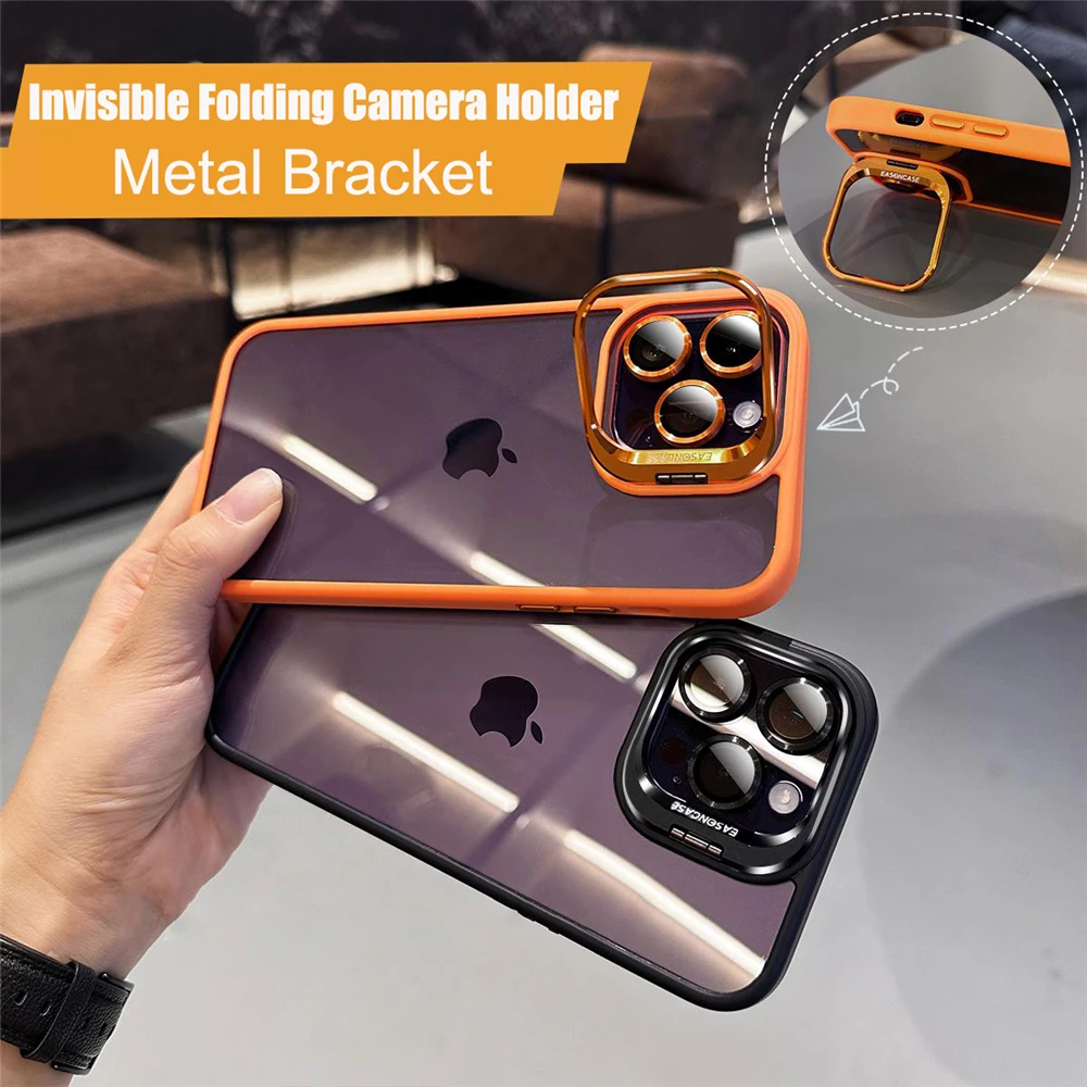 Lens Metal Ring Protector Stand Phone Case For iPhone - onlinemegasale.com