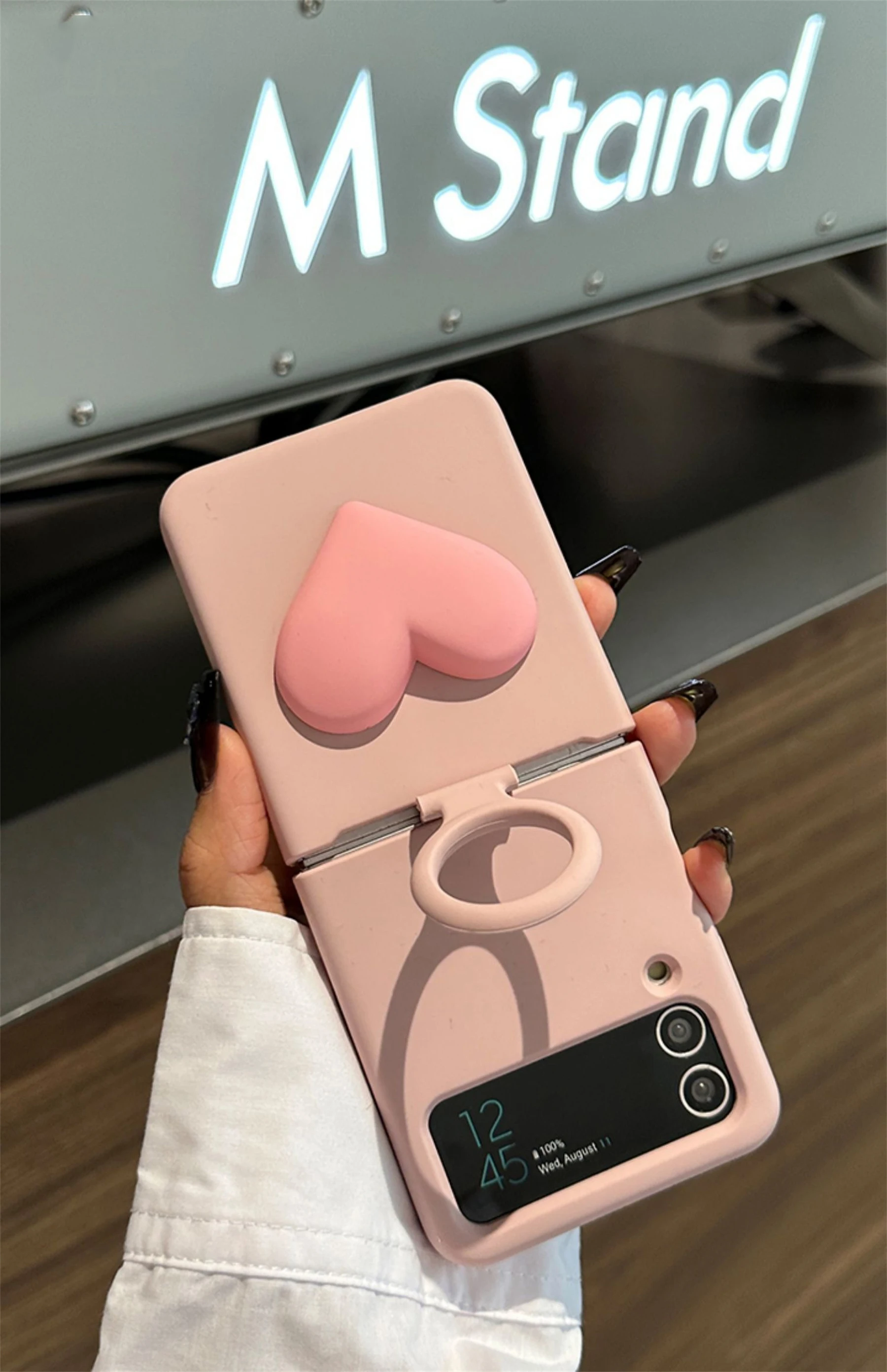 Korean Luxury Ring Case with 3D Love Heart For Z Flip 4 & 3 - onlinemegasale.com