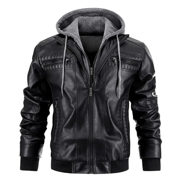 Stylish Men's Leather Jacket with Removable Hood for Versatile Looks