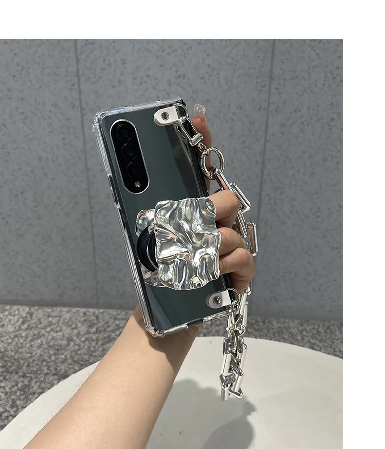 Luxury Mirror Shockproof Case And Bracelet Chain For Samsung Galaxy Z Fold 2 3 4 5G - onlinemegasale.com