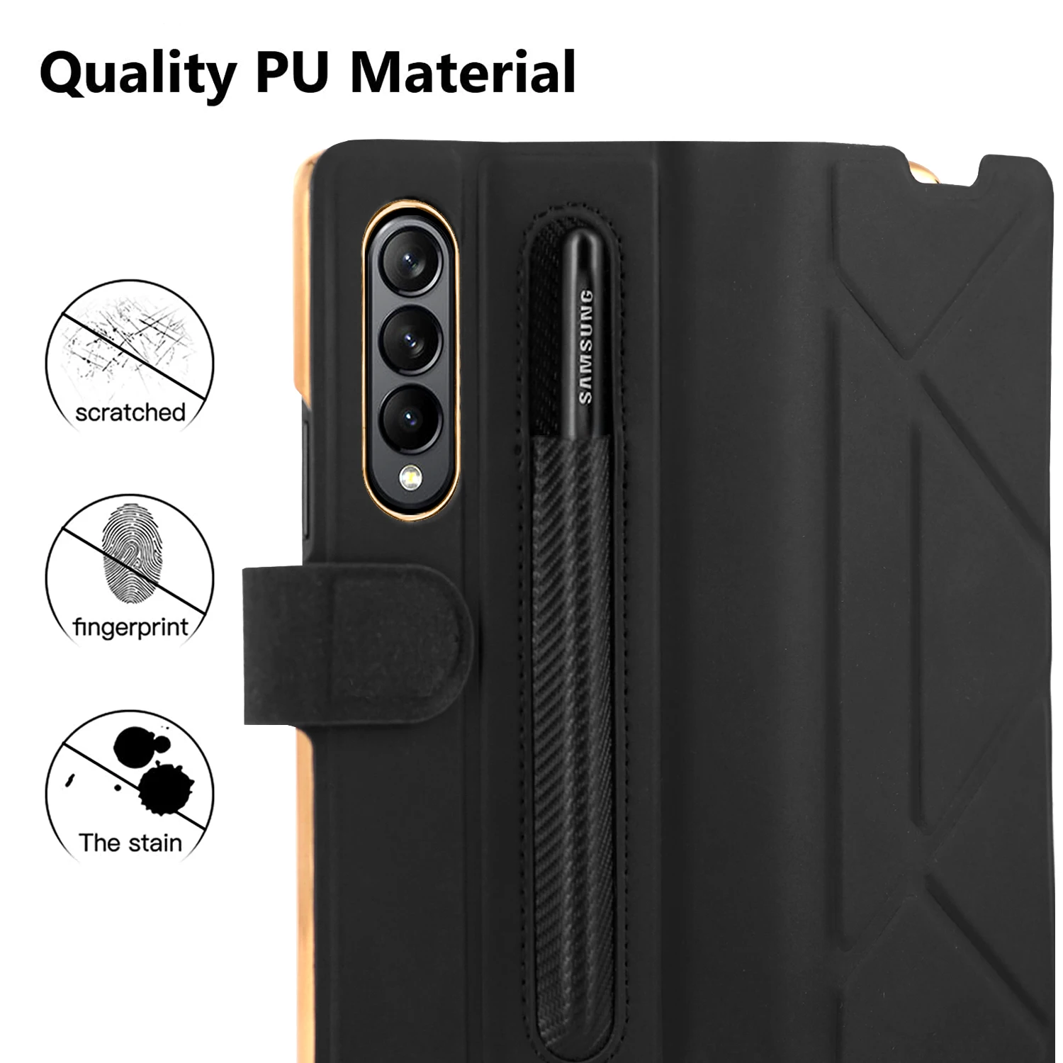 Luxury Texture Leather With Pen Holder Slot Screen Protector Shockproof Folding Cover For Samsung Galaxy Z Fold 4 - onlinemegasale.com Luxury Texture Leather With Pen Holder Slot Screen Protector Shockproof Folding Cover For Samsung Galaxy Z Fold 4 - onlinemegasale.com