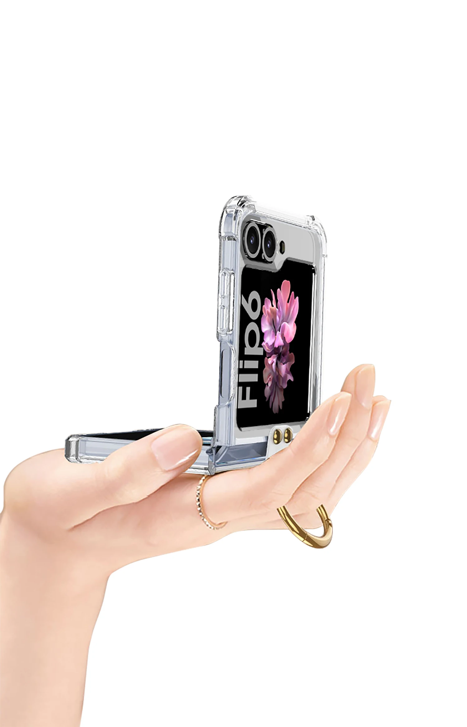 Transparent Shockproof Case with Ring Holder for Samsung Galaxy Z Flip 6 - onlinemegasale.com