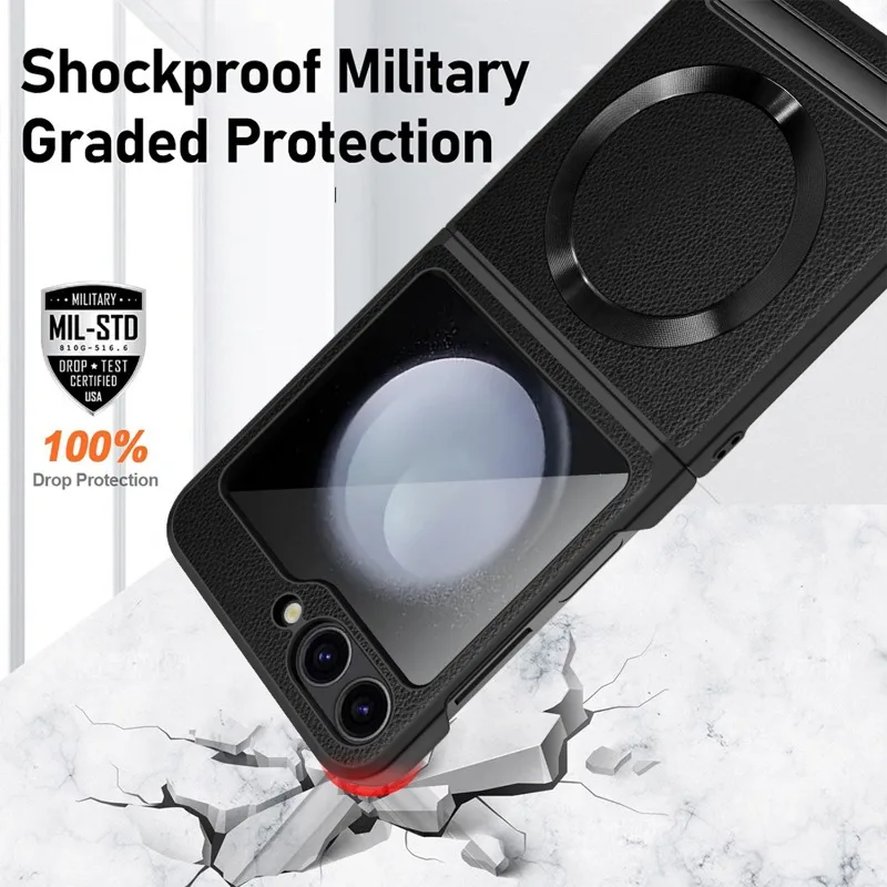 Shockproof Leather Case with Magnetic Kickstand for Samsung Galaxy Z Flip 6 - onlinemegasale.com Shockproof Leather Case with Magnetic Kickstand for Samsung Galaxy Z Flip 6 - onlinemegasale.com