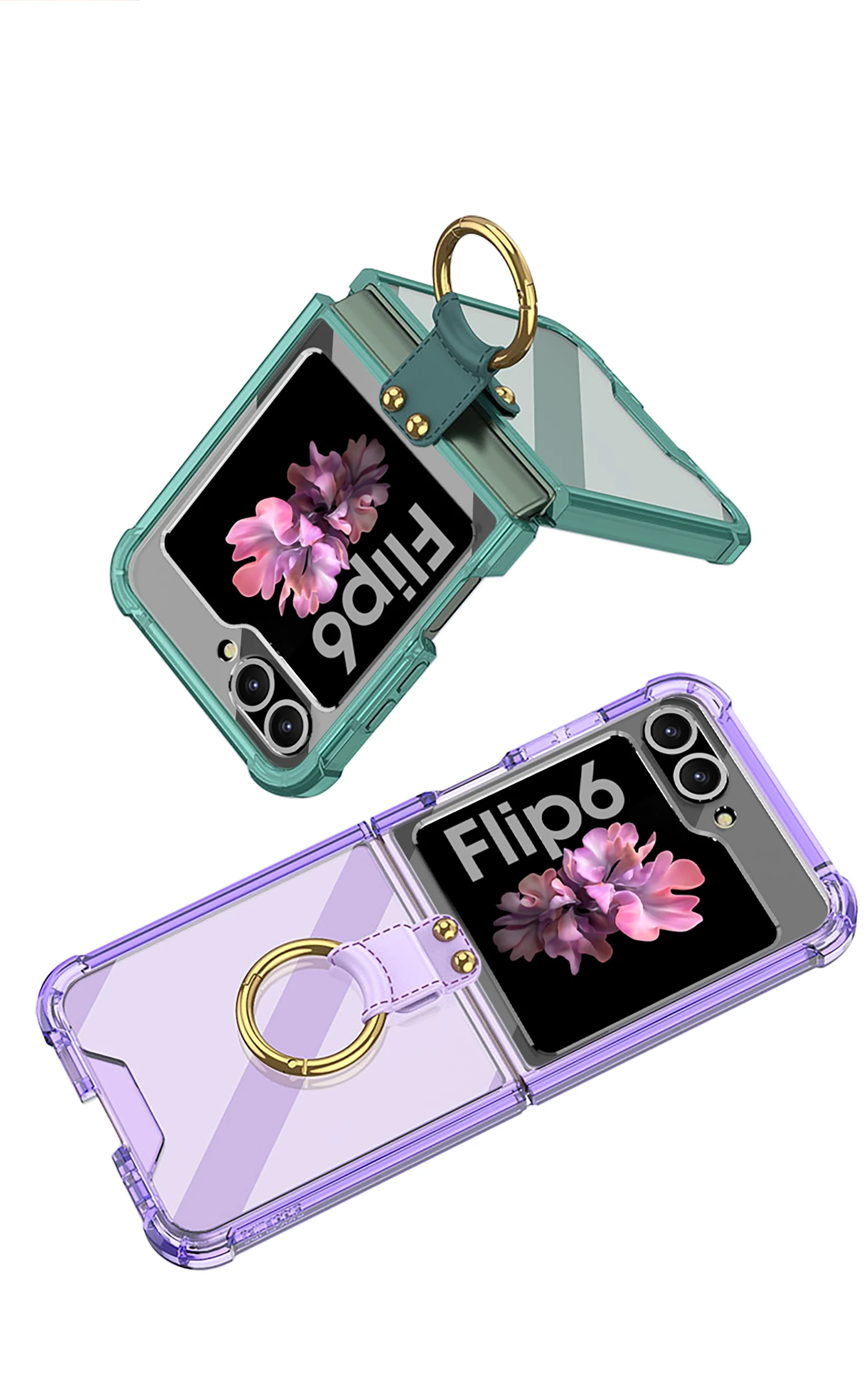 Transparent Shockproof Case with Ring Holder for Samsung Galaxy Z Flip 6 - onlinemegasale.com