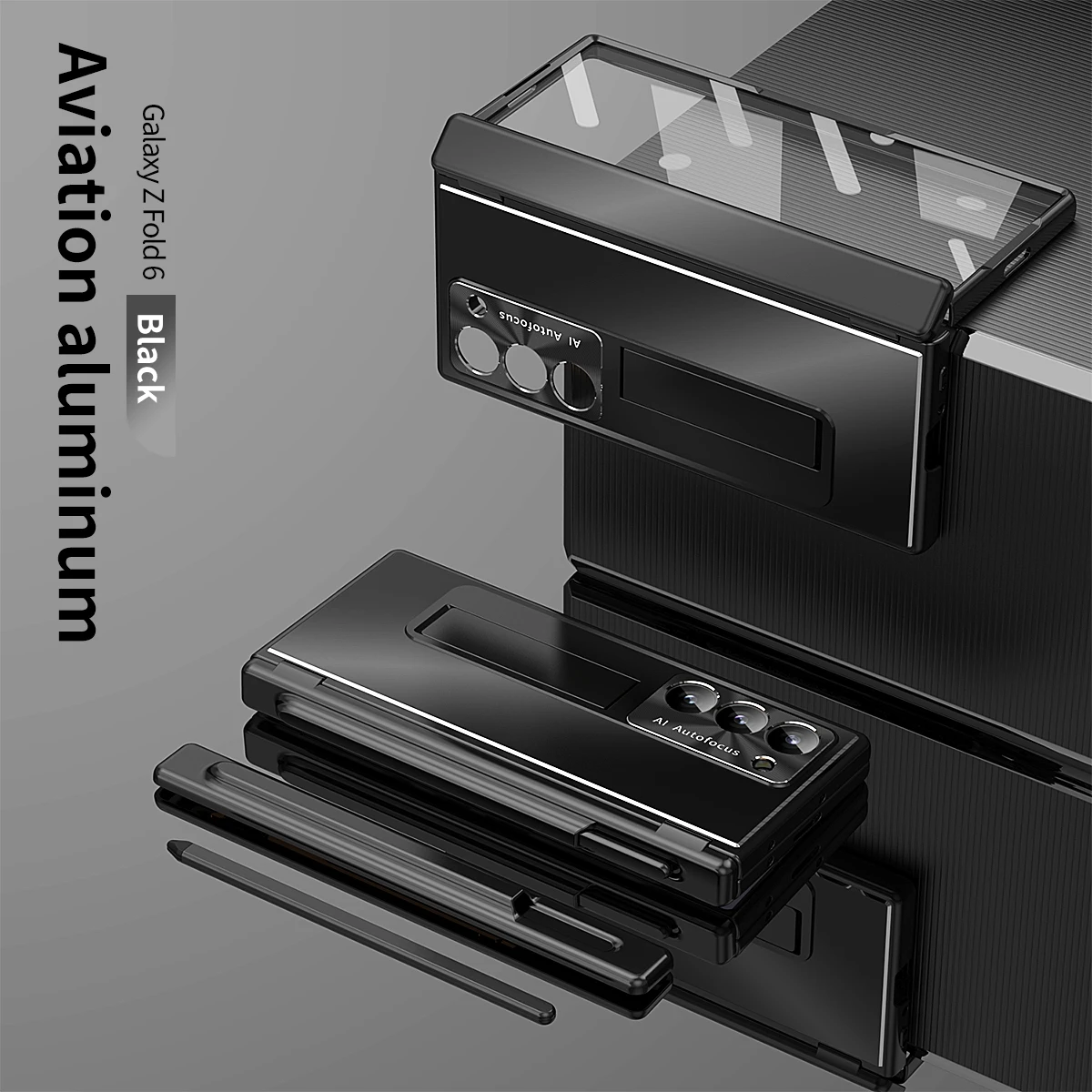 Full Protection Aluminium Case with Kickstand & Pen Holder For Samsung Galaxy Z Fold Series - onlinemegasale.com