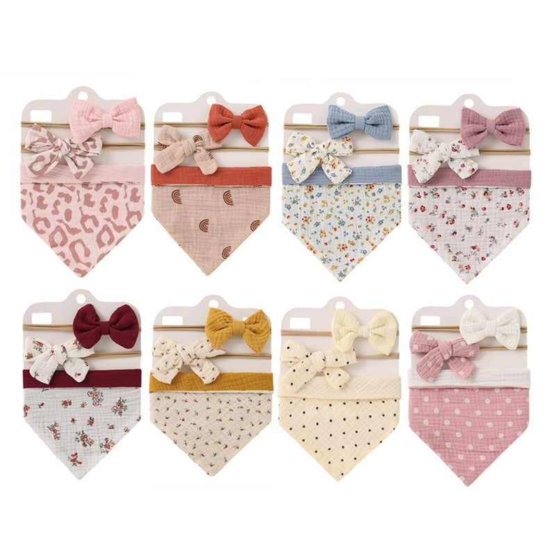 S58db3fdd454f45cfbc7111d2f0e5ed02m Triangle Muslin Cotton Bibs with Headbands (3pcs) - onlinemegasale.com