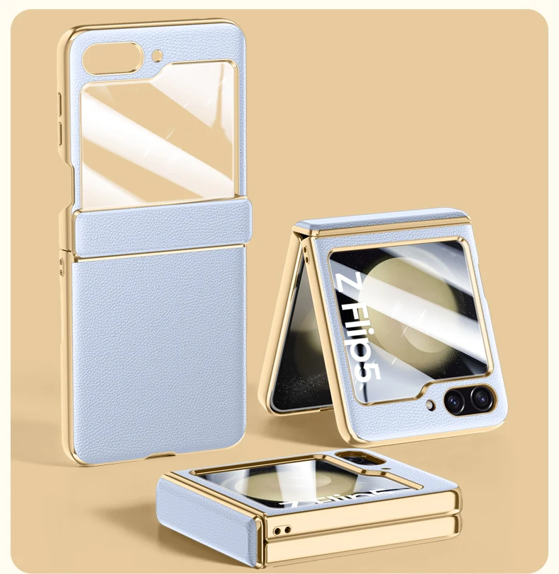Leather Case with Hinge Protection for Samsung Galaxy Z Flip 5 - onlinemegasale.com