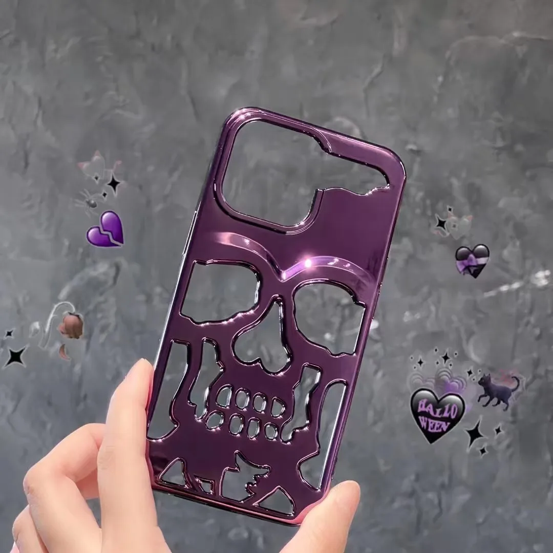 Luxury plating 3D metal Hollow out gothic skull hard Phone Case For iPhone - onlinemegasale.com
