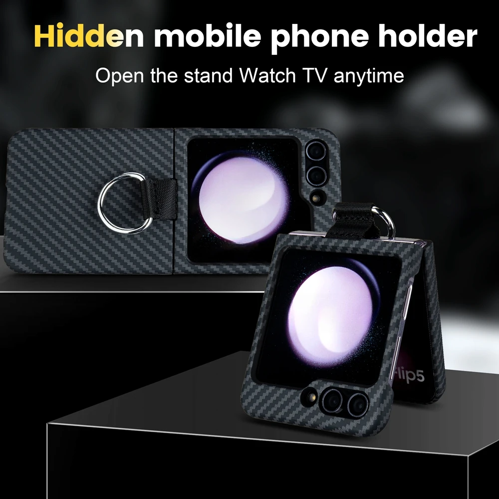 Shockproof Carbon Fiber Case with Ring Holder for Samsung Galaxy Z Flip 6 - onlinemegasale.com Shockproof Carbon Fiber Case with Ring Holder for Samsung Galaxy Z Flip 6 - onlinemegasale.com