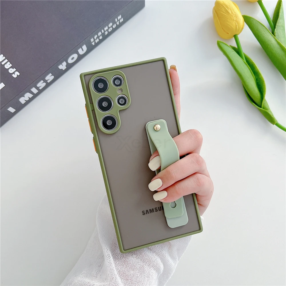 Wrist Strap Stand Clear Matte Case For Samsung S22 Series - onlinemegasale.com