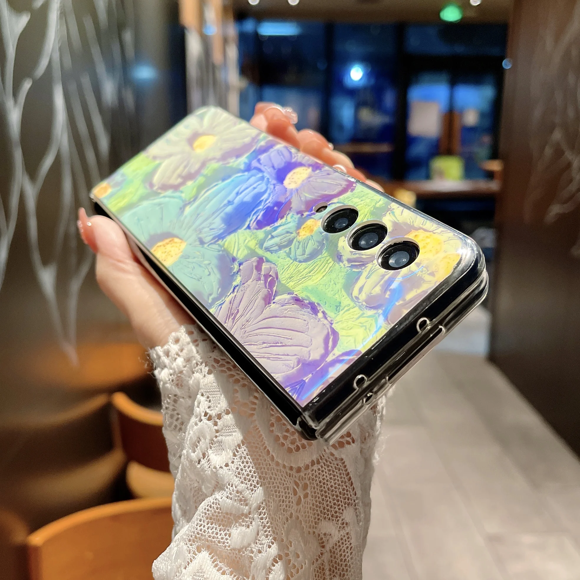 Cute Colorful Oil Painting Flower Phone Case For Samsung Galaxy Z Fold 3 5G - onlinemegasale.com