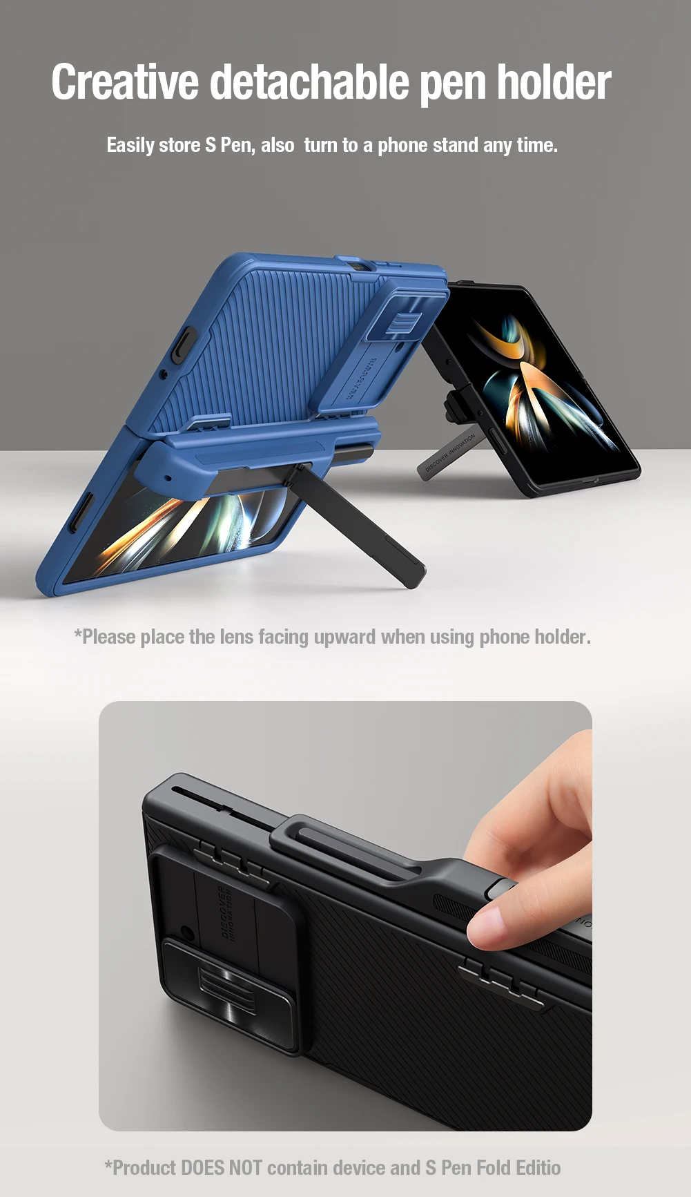 Case with Slide Camera Protector, Kickstand & S-Pen Pocket For Galaxy Z Fold 5 - onlinemegasale.com