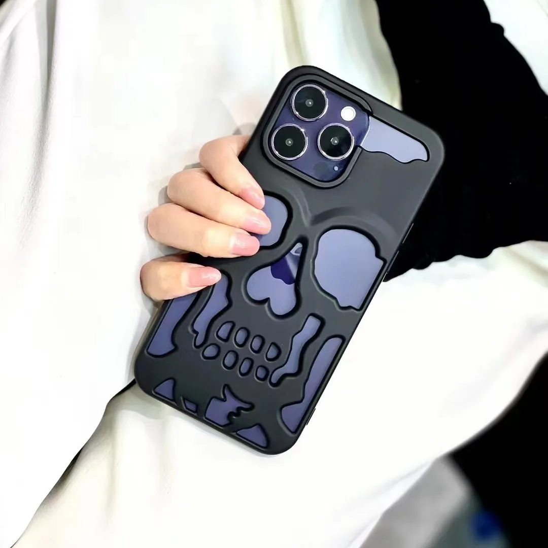 Luxury plating 3D metal Hollow out gothic skull hard Phone Case For iPhone - onlinemegasale.com