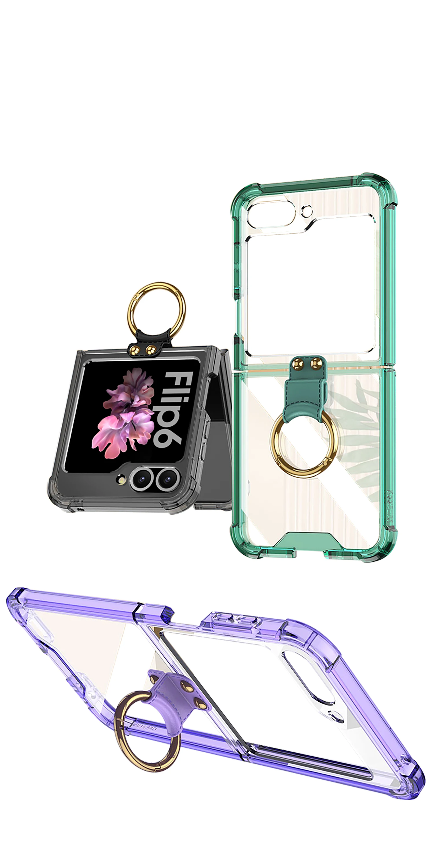 Transparent Shockproof Case with Ring Holder for Samsung Galaxy Z Flip 6 - onlinemegasale.com