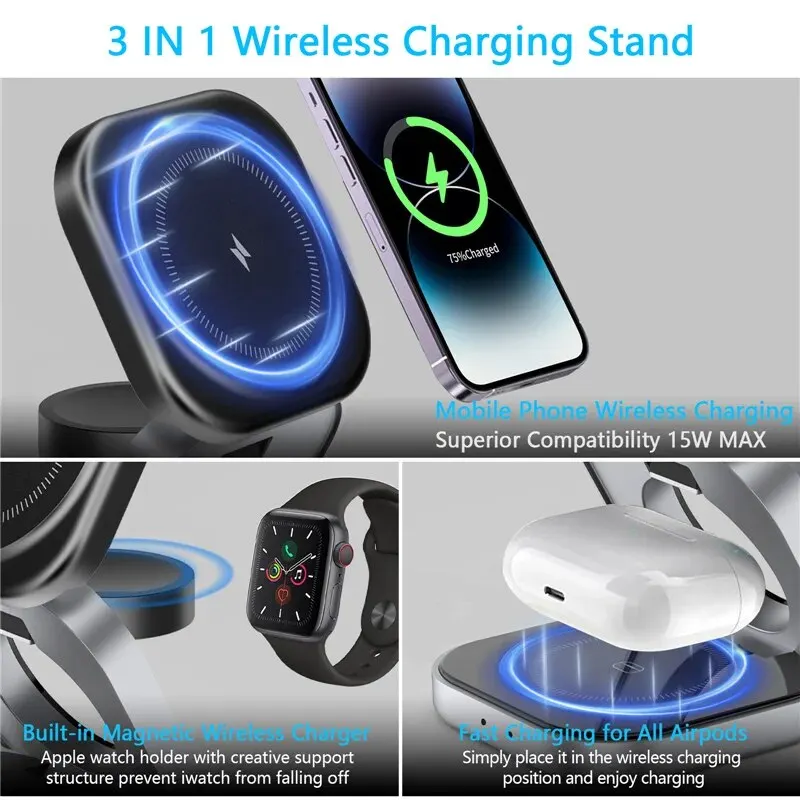 Foldable 3-in-1 Magnetic Wireless Charger Stand - onlinemegasale.com Foldable 3-in-1 Magnetic Wireless Charger Stand - onlinemegasale.com