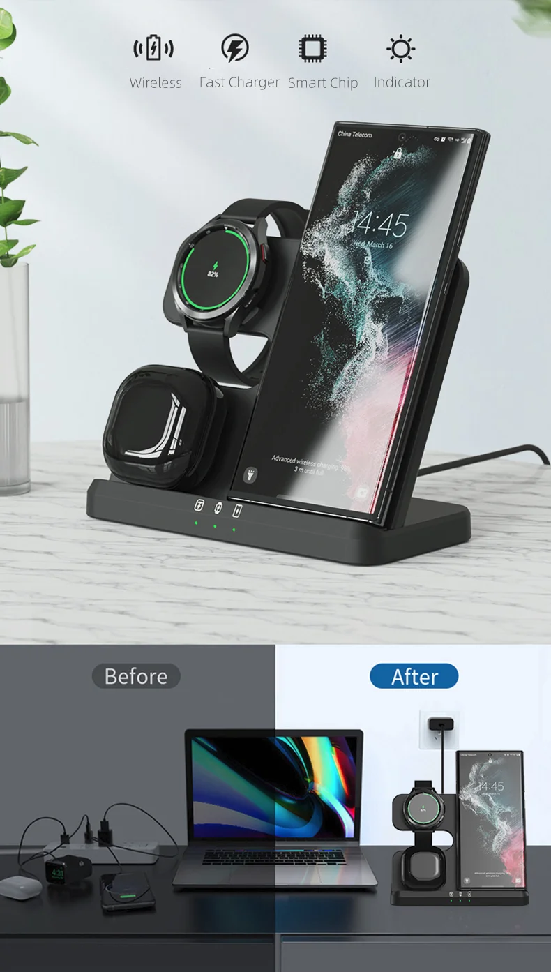3 in 1 Wireless Charging Station for All Samsung Phones - onlinemegasale.com