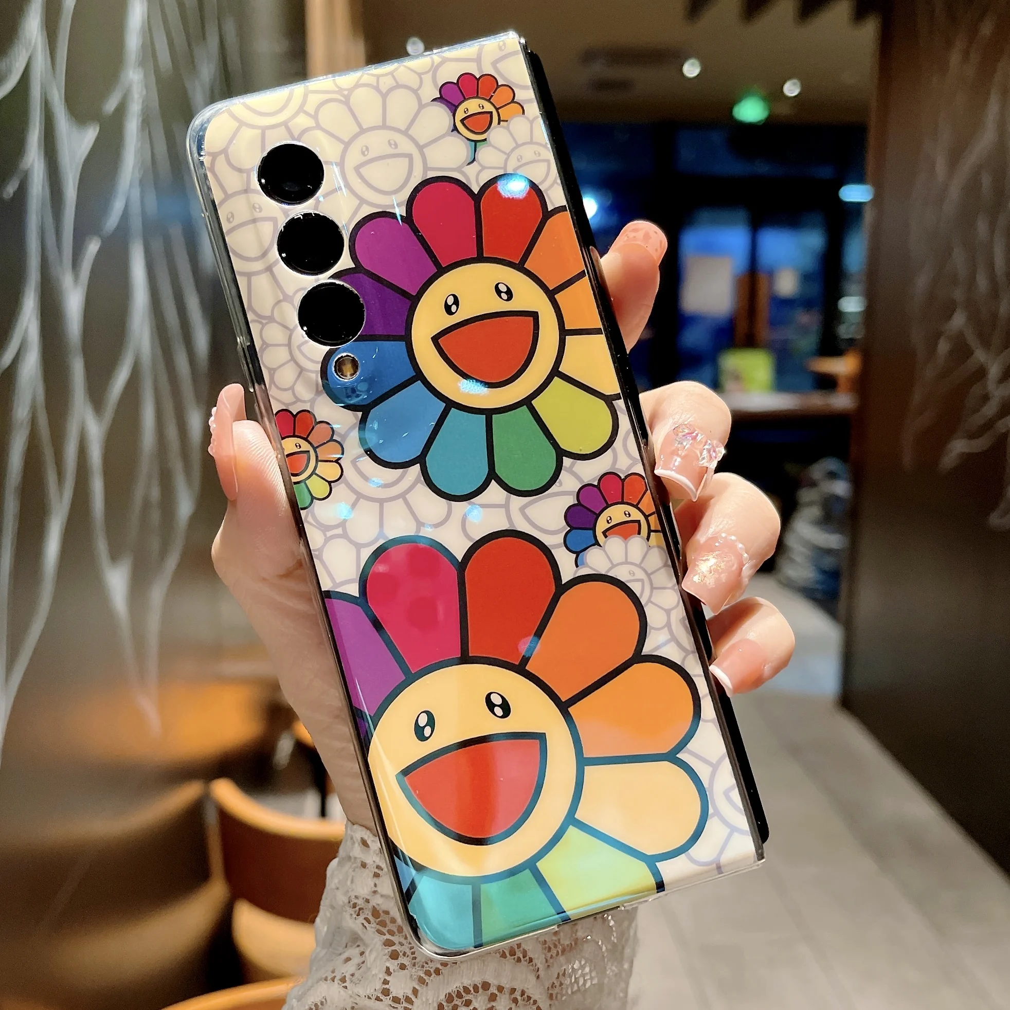 Cute Colorful Oil Painting Flower Phone Case For Samsung Galaxy Z Fold 3 5G - onlinemegasale.com