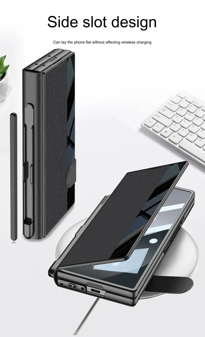 Vegan Leather S-Pen Flip Case for Samsung Galaxy Z Fold 6 | Built-in Glass Screen Protector & Card Slot Holder - onlinemegasale.com Vegan Leather S-Pen Flip Case for Samsung Galaxy Z Fold 6 | Built-in Glass Screen Protector & Card Slot Holder - onlinemegasale.com