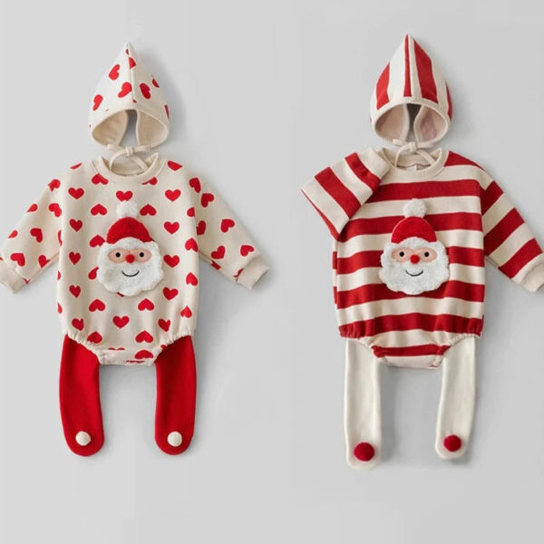 Christmas Baby Santa Claus Sweater Romper & Hat Set – Red & White Striped Holiday Outfit for Kids