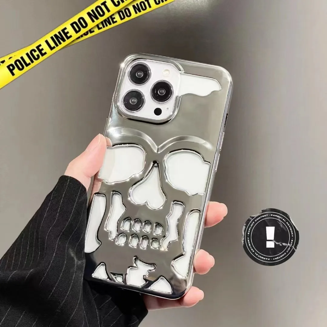 Luxury plating 3D metal Hollow out gothic skull hard Phone Case For iPhone - onlinemegasale.com
