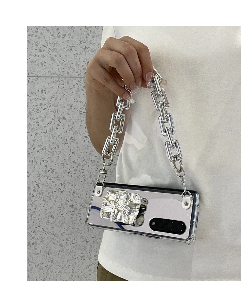 Luxury Mirror Shockproof Case And Bracelet Chain For Samsung Galaxy Z Fold 2 3 4 5G - onlinemegasale.com