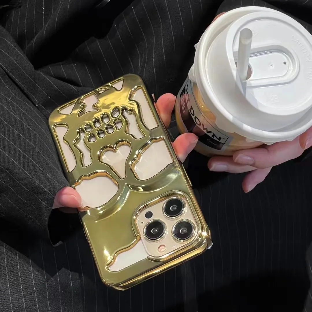 Luxury plating 3D metal Hollow out gothic skull hard Phone Case For iPhone - onlinemegasale.com
