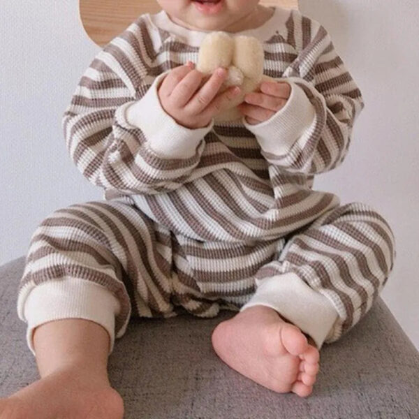 Casual Striped Waffle Jumpsuit