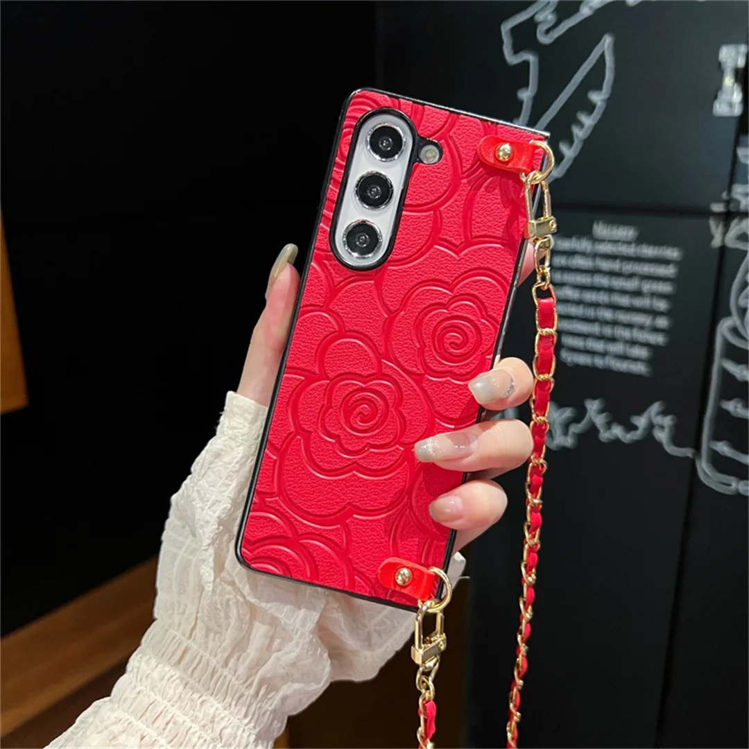 Korean Luxury Camellia Leather Crossbody Lanyard Phone Case for Samsung Galaxy Z Fold Series - onlinemegasale.com Korean Luxury Camellia Leather Crossbody Lanyard Phone Case for Samsung Galaxy Z Fold Series - onlinemegasale.com