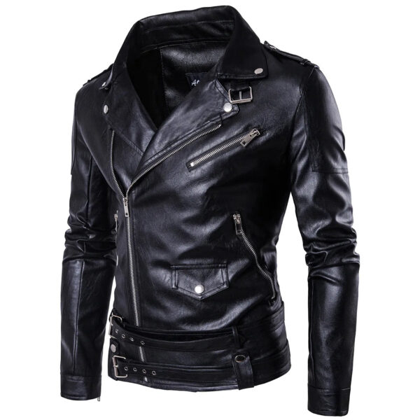 Stylish Men's Zip-Up PU Leather Jacket with Chic Lapel Collar