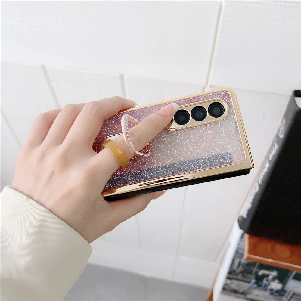 Glitter Diamond Phone Cover For Samsung Z Fold 3 5G With Ring Holder - onlinemegasale.com
