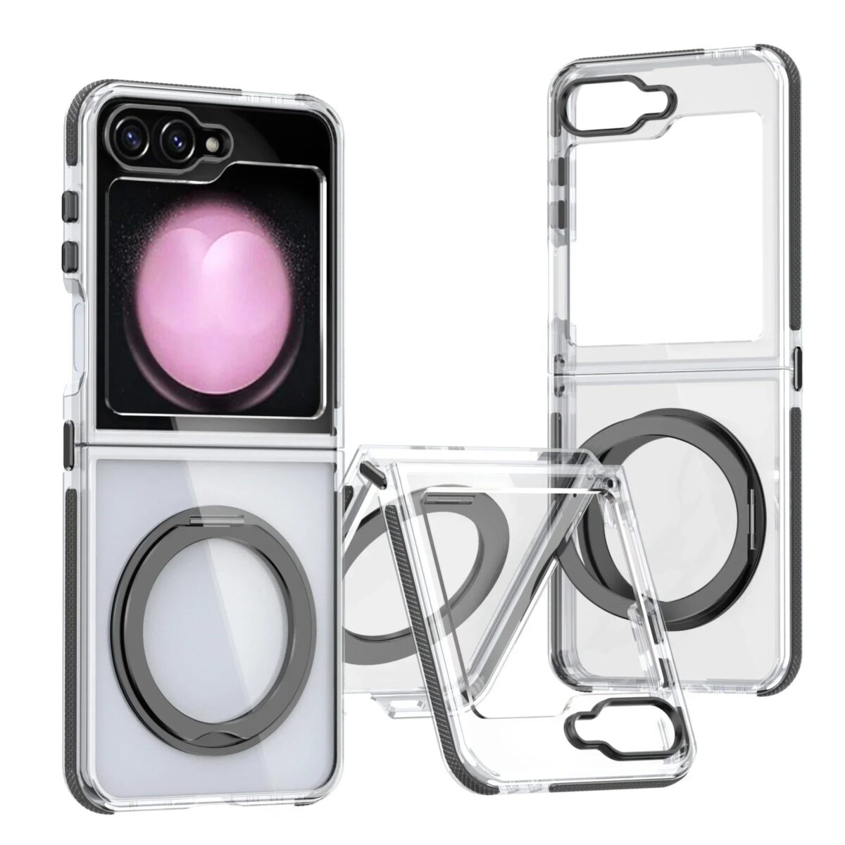 Transparent Shockproof Caase with Ring Holder for Samsung Galaxy Z Flip 6 - onlinemegasale.com