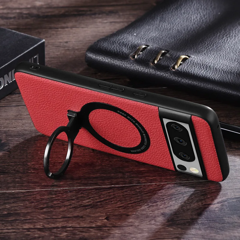 Magnetic Leather Case with Bracket for Google Pixel 8 Series - onlinemegasale.com